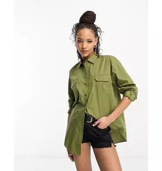 Рубашка свободного кроя из поплина цвета хаки Miss Selfridge