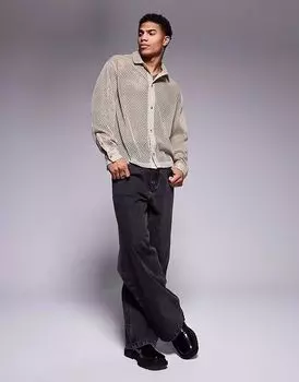 Рубашка свободного кроя из сетки ASOS DESIGN цвета «камень»