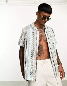 Рубашка свободного кроя из смесового льна ASOS с воротником с лацканами и абстрактным принтом