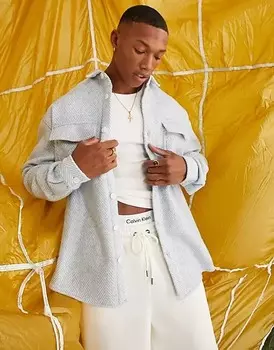 Рубашка свободного кроя из смесовой шерсти в стиле 90-х ASOS DESIGN с узором, голубой