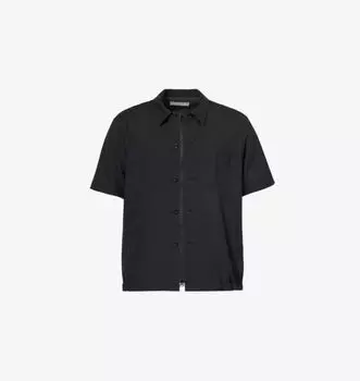 Рубашка свободного кроя из тканой смеси с короткими рукавами и эластичным подолом Sacai, черный