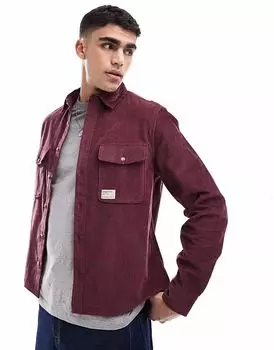 Рубашка свободного кроя из вельвета ASOS DESIGN с значком бордового цвета