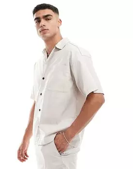Рубашка свободного кроя Jack & Jones из фактурной ткани бежевого цвета с кнопками (часть комплекта)