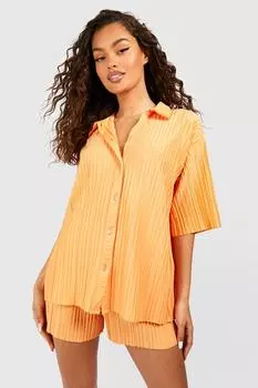 Рубашка свободного кроя матовая плиса Boohoo, мандариновый