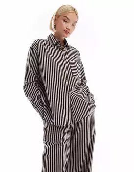 Рубашка свободного кроя от Threadbare в шоколадно-коричневую полоску