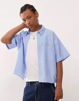 Рубашка свободного кроя Reclaimed Vintage с короткими рукавами в синюю полоску