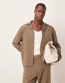 Рубашка свободного кроя Revere от ASOS DESIGN коричневого цвета