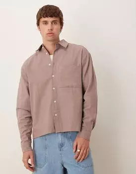 Рубашка свободного кроя с длинными рукавами из льна ASOS DESIGN коричневого цвета