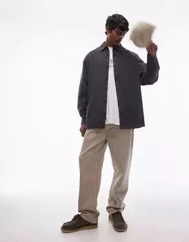 Рубашка свободного кроя с длинными рукавами в стираном угольном цвете Topman