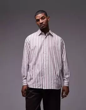 Рубашка свободного кроя с длинными рукавами в полоску кирпично-красного цвета Topman