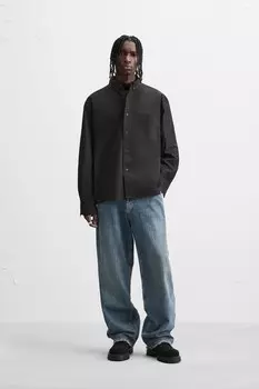 Рубашка свободного кроя с карманом ZARA, черный