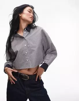 Рубашка свободного кроя с контрастным воротником в клетку Topshop
