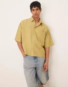 Рубашка свободного кроя с короткими рукавами ASOS DESIGN зеленого цвета с мятым узором