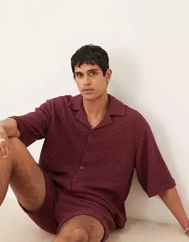 Рубашка свободного кроя с короткими рукавами ASOS DESIGN в бордовом цвете