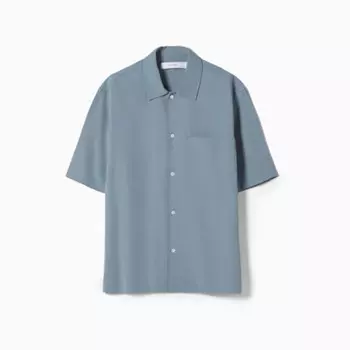 Рубашка свободного кроя с короткими рукавами Bershka Relaxed Fit Short Sleeve, светло-синий