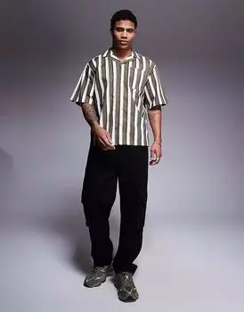 Рубашка свободного кроя с короткими рукавами Hugo Blue зеленого цвета в полоску