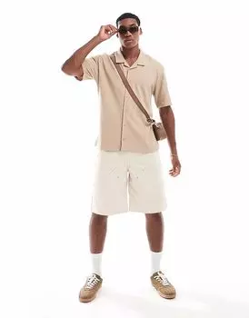 Рубашка свободного кроя с короткими рукавами из текстурированной ткани Threadbare Stone