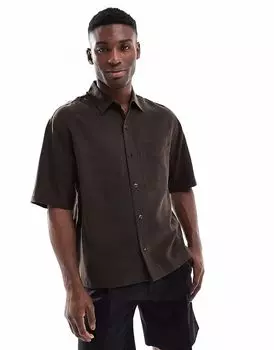 Рубашка свободного кроя с короткими рукавами Pull&Bear коричневого цвета