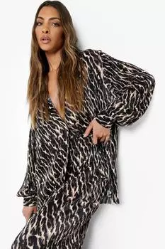 Рубашка свободного кроя с леопардовым принтом Boohoo, черный