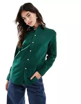 Рубашка свободного кроя с логотипом-иконой темно-зеленого цвета Polo Ralph Lauren
