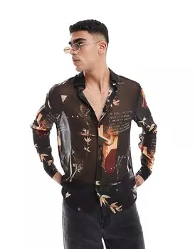 Рубашка свободного кроя с принтом фотоколлажа ASOS DESIGN