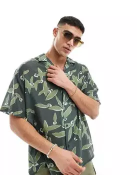 Рубашка свободного кроя с принтом в виде листьев и воротником с лацканами ASOS