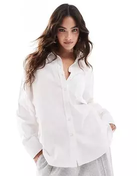 Рубашка свободного кроя с широкими манжетами на рукавах белого цвета Vero Moda