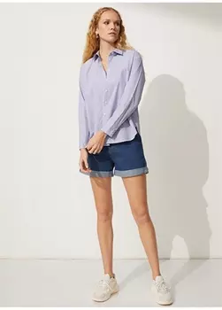 Рубашка свободного кроя с воротником в полоску, темно-синяя женская рубашка People By Fabrika