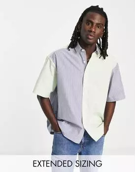 Рубашка свободного кроя свободного кроя в сине-зеленую полоску в технике пэчворк ASOS DESIGN