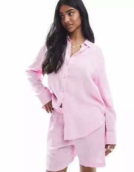 Рубашка свободного кроя Vero Moda из льна с налетом розового цвета