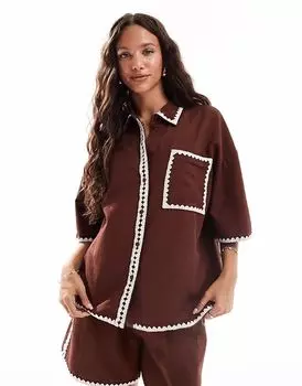 Рубашка свободного кроя Vero Moda шоколадного цвета с контрастной строчкой