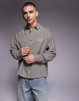 Рубашка свободного кроя в клетку ASOS DESIGN черного цвета с вышивкой на груди