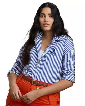 Рубашка свободного кроя в полоску из плотного сукна Ralph Lauren, синий