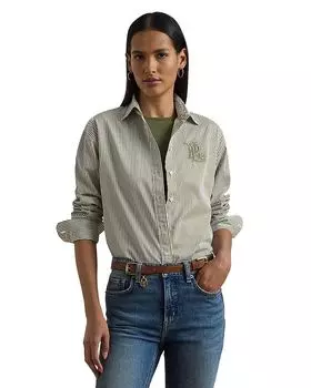 Рубашка свободного кроя в полоску из плотного сукна Ralph Lauren, зеленый