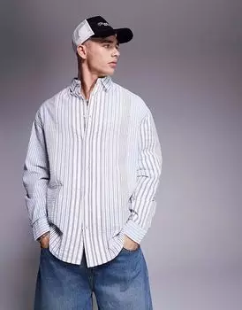 Рубашка свободного кроя в стиле 90-х годов ASOS DESIGN в полоску белого и синего цвета