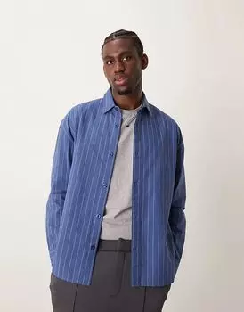 Рубашка свободного кроя в тонкую полоску, средне-синего цвета New Look