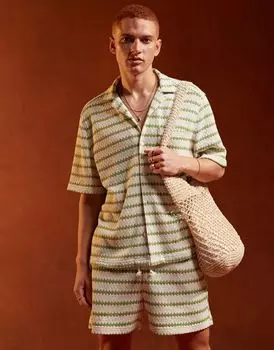 Рубашка свободного кроя в зеленую полоску с кубинским воротником ASOS DESIGN, часть комплекта