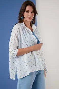 Рубашка свободного покроя из 100 % хлопка с рукавом три четверти и рисунком звезды 6058192 Lela, синий