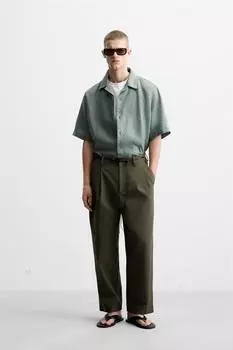 Рубашка свободного покроя из 100% льна ZARA, цвет Grey green