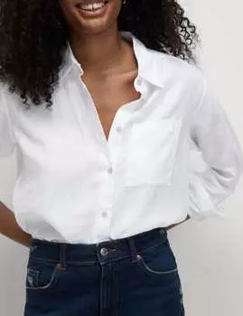 Рубашка свободного покроя из чистого льна в стиле Girlfriend Marks & Spencer, белый