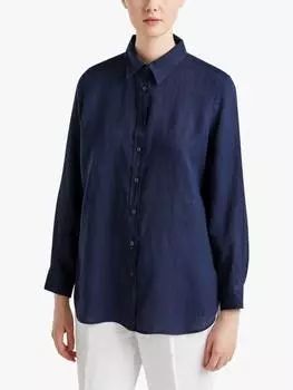 Рубашка свободного покроя из чистого льна Benetton, цвет Night Blue