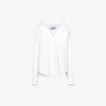 Рубашка свободного покроя из хлопка и поплина с вышитым логотипом и накладными карманами Prada, белый
