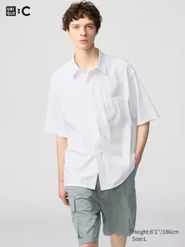 Рубашка свободного покроя из плотного сукна (короткий рукав) Uniqlo, белый