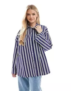 Рубашка свободного покроя из поплина в синюю полоску ASOS DESIGN
