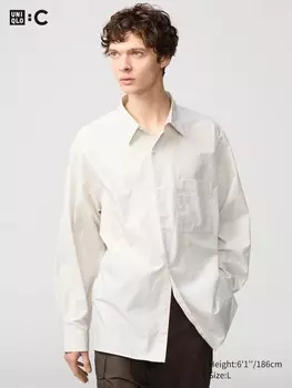 Рубашка свободного покроя из тонкого сукна в полоску Uniqlo, цвет 01 белый