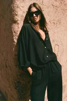 Рубашка свободного покроя в деревенском стиле Pull And Bear, черный