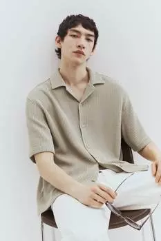 Рубашка свободного покроя в рубчик H&M, бежевый