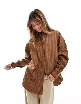 Рубашка свободного покроя в верблюжью и черную полоску ASOS DESIGN