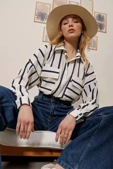 Рубашка - Темно-синяя - Классический крой Trend Alaat Stili, темно-синий