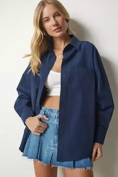 Рубашка - Темно-синяя - Oversize Happiness stanbul, темно-синий